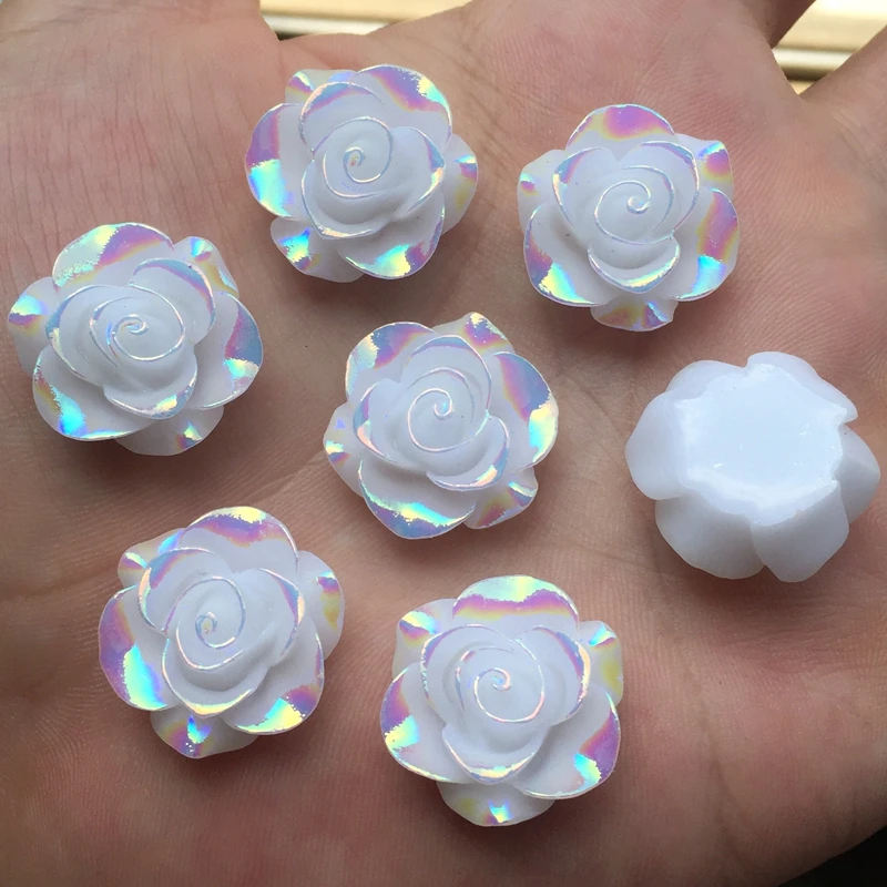 DIY 19 мм 10 шт Смола розы Белый AB смолы 3D цветок кабошоны Камея украшение дома button-E650