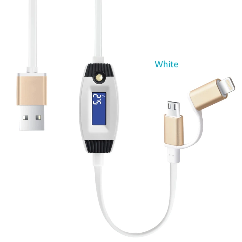 white-2in1 no QC STOD Micro USB кабель тестер светодиодный дисплей текущее время поддержка быстрая зарядка для samsung huawei zte Xiaomi power Bank зарядное устройство метр - Цвет: white-2in1 no QC