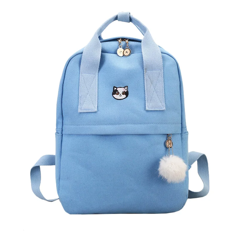 Blue TTOU, японский и корейский стиль, Harajuku, милый, вышивка, кошка, корона, холст, рюкзак, прекрасный, консервативный стиль, ранец, школьная сумка для девочек - Color: Blue