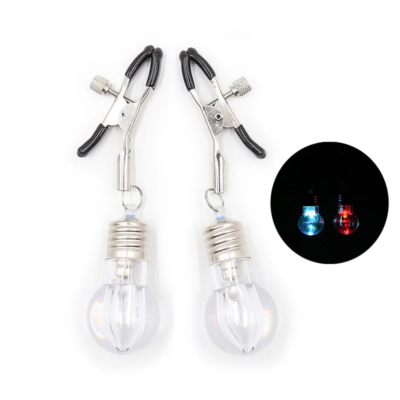 Adult Game Colorful Lighting Bulb Breast Clips Nipple Clamps Sex Toy for Couples Sex Slave Bondage Harness Flirt Breast Massager