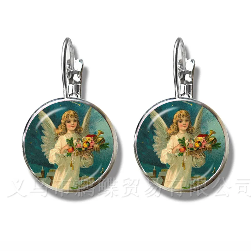 Рождественские стеклянные серьги с ангелом и крыльями для женщин девушек