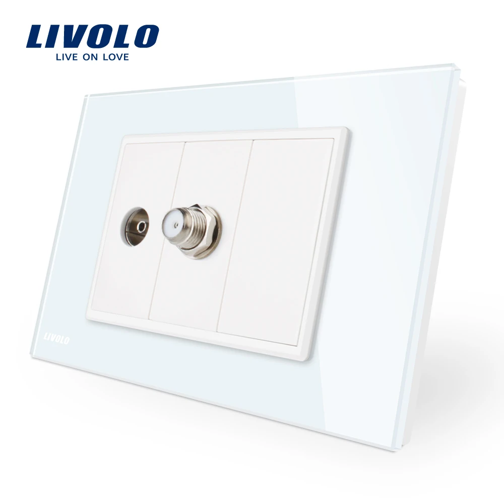 Livolo AU/US стандартный роскошный ТВ и SATV датчик гнезда с белой жемчужной стеклянной