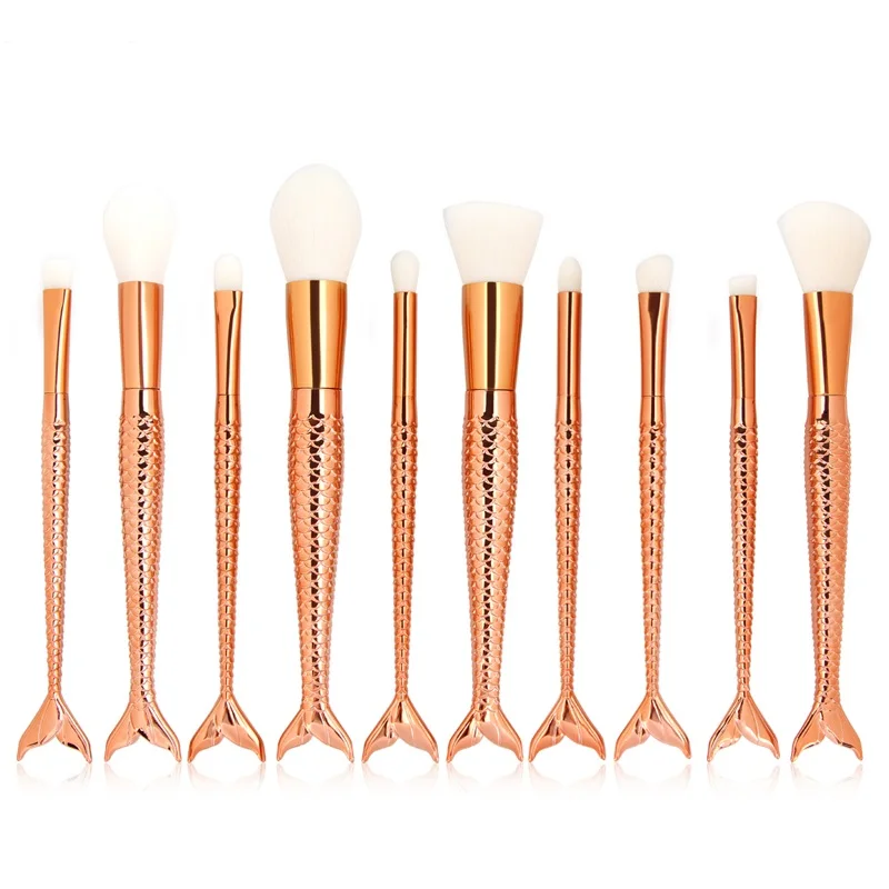 Брендовые 10 шт. Золотые кисти для макияжа Русалочки набор кистей с рыбьим хвостом