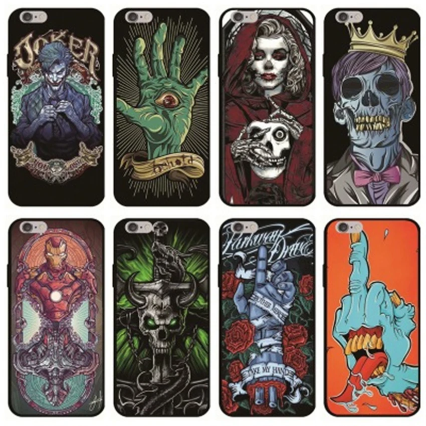 Модный чехол для телефона с черепом iphone 6 6s 7 8 Plus X рельефный Мягкий ТПУ