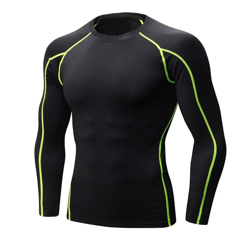 Black-Green Line Pui men tiua демисезонные мужские спортивные тянущиеся быстросохнущие компрессионные облегающие футболки с длинными рукавами для фитнеса и бега - Цвет: Black-Green Line