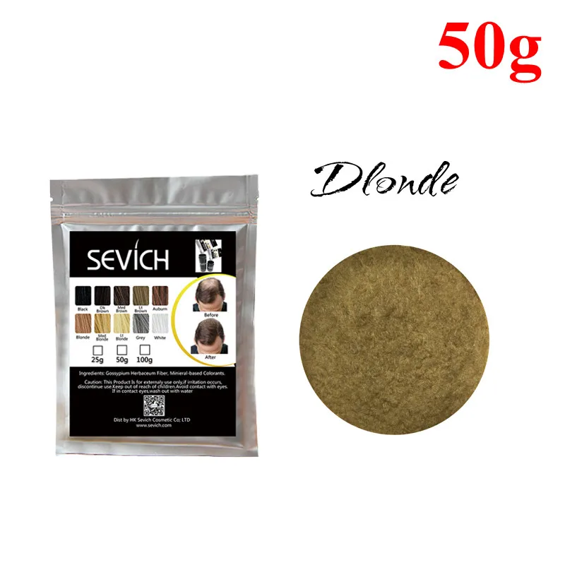 50g Blonde Sevich 100 г волокна волос 10 цветов кератиновые волосы строительное волокно порошок мгновенный рост волос волокна пополнение 50 г Уход за волосами продукт - Цвет: 50g Blonde
