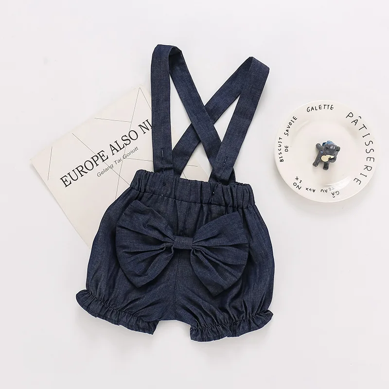 dark blue Летняя Детская короткая одежда для девочек, детские комбинезоны, джинсовые шорты для девочек, джинсы с бантом для девочек, детская одежда, шорты для девочек - Цвет: dark blue