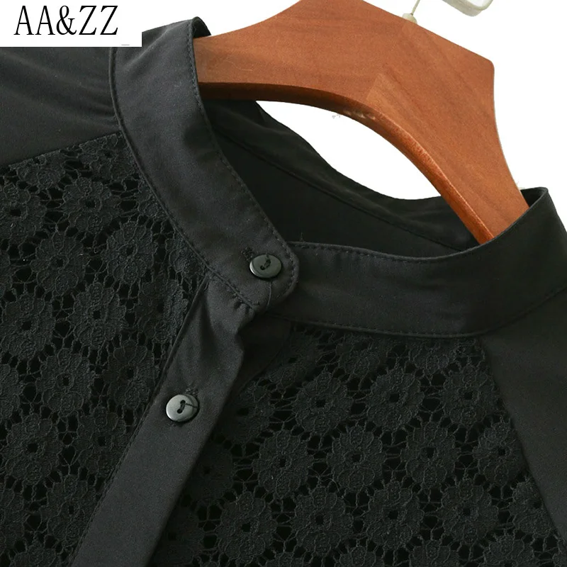 AA&ampZZ 2017 Women Floral Embroidery Lace Patchwork Blouse Stand Collar Full Sleeve Shirts Blusas Female Tops Clothing |