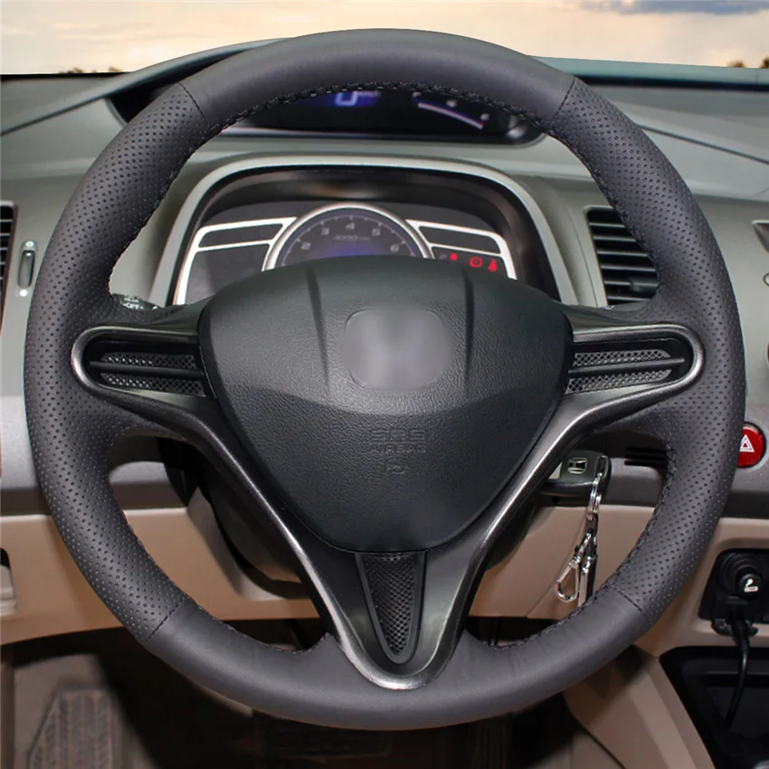MEWANT черный из натуральной кожи чехол рулевого колеса автомобиля для Honda Civic 8 2006-2011(3-спица