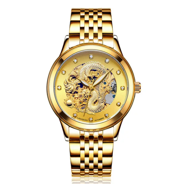 Роскошные женские и мужские часы LAOGESHI с драконом Фениксом автоматические