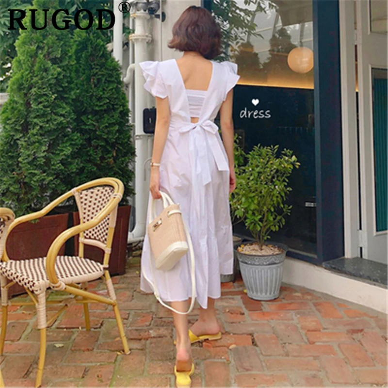 RUGOD элегантные Песчаный пляж макси платья без спинки спиной для женщин корейские