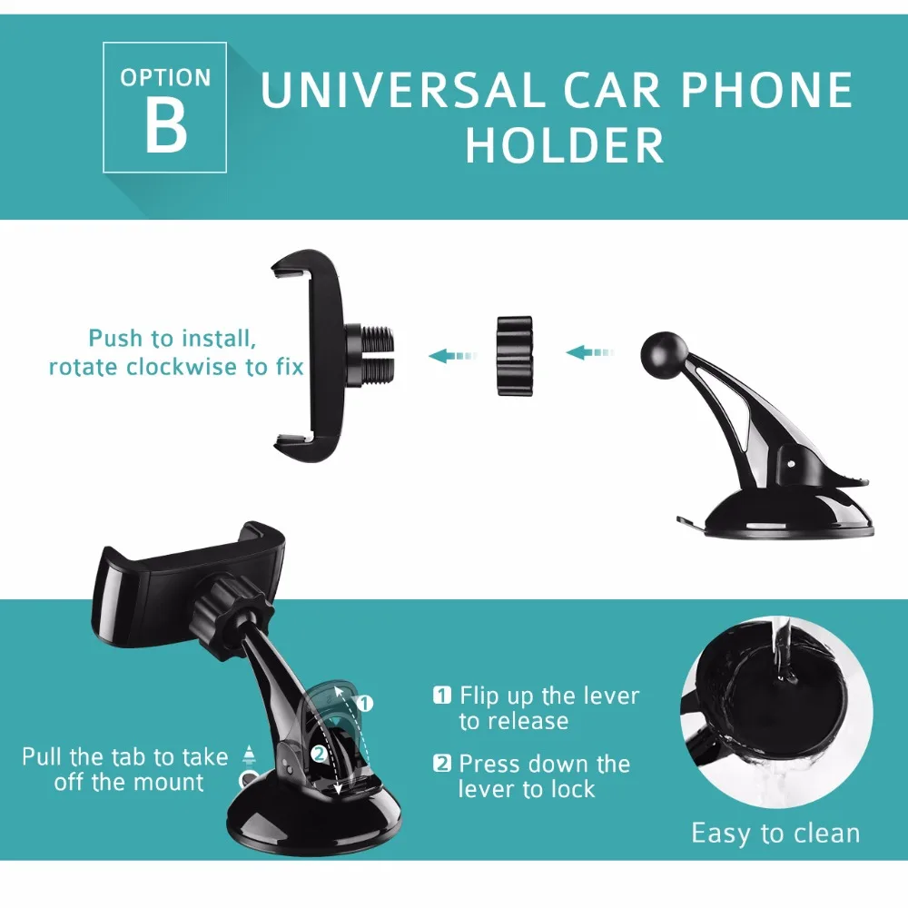 Mpow 2 в 1 Универсальный Автомобильный держатель для телефона лобовое стекло