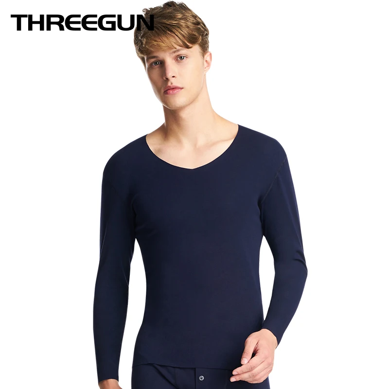 THREEGUN модальное термобелье топы зимние майки из хлопка гладкие с v-образным
