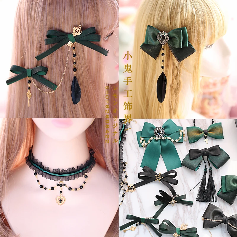 Lolita headband headdress dark retro hairpin side clip green bronzing KC | Тематическая одежда и униформа