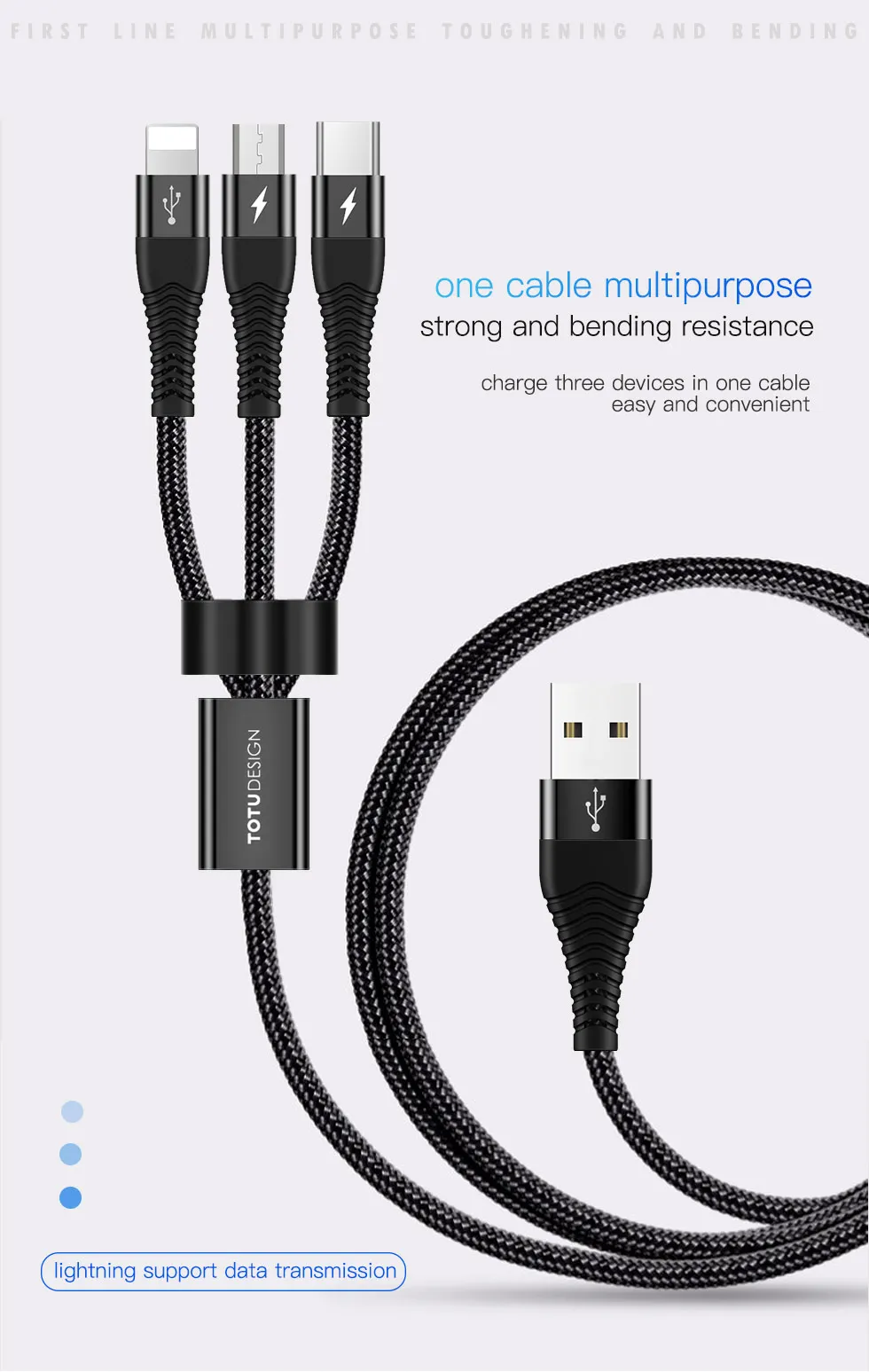 TOTU 1,5 м 3-в-1 кабель для передачи данных Usb кабель для быстрой зарядки для iPhone samsung 7 8 x больше подходит для usb типа c Android ioc зарядное устройство
