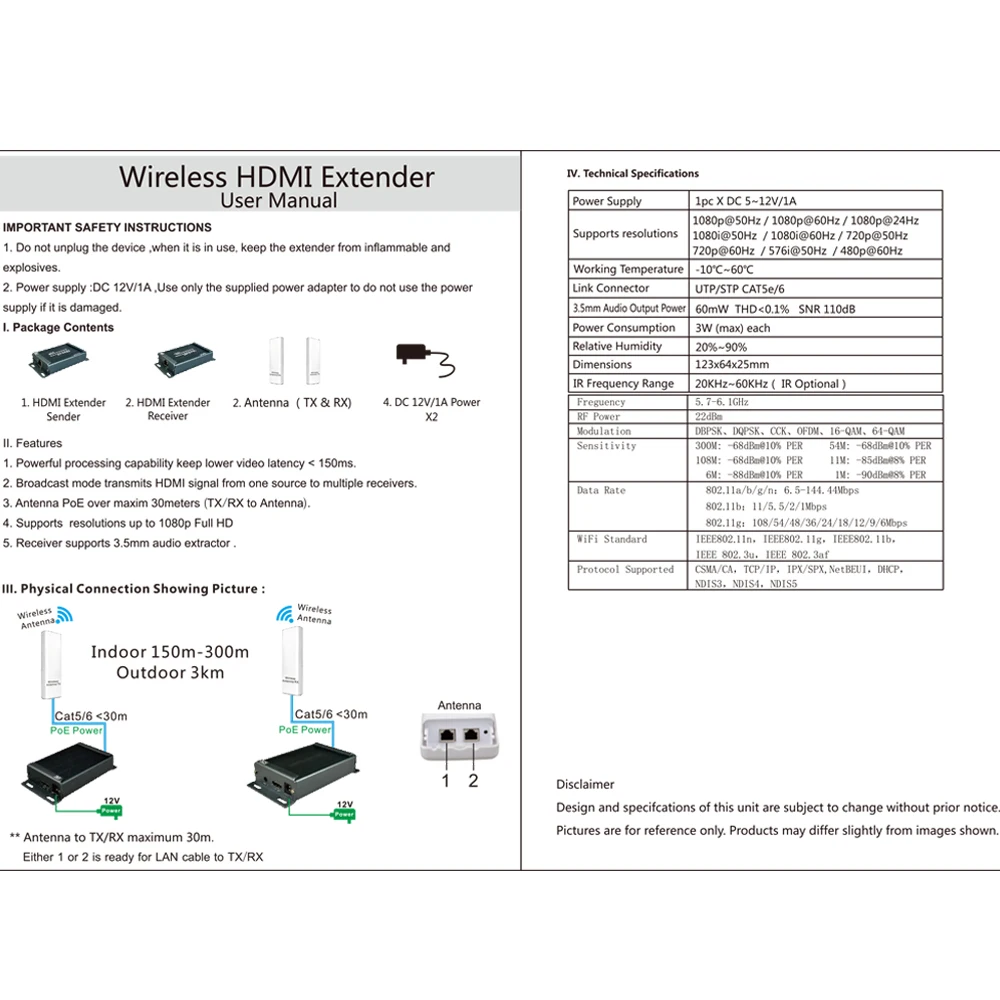 Беспроводной HDMI удлинитель 1080 P 5 8 ГГц поддержка Max 3 км внешний HDCP Трансмиттер и