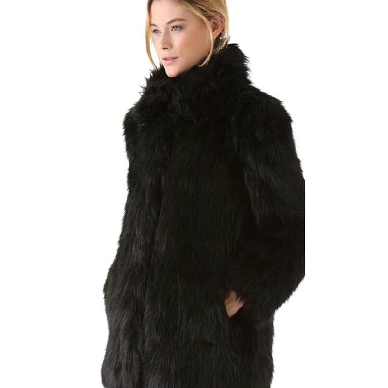 Женское меховое пальто Мандарин Воротник длинное зимнее тонкий искусственный