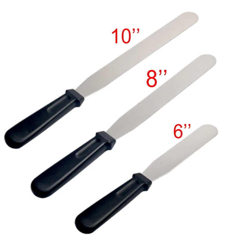 

Straight Icing Spatula Stainless Steel Baking Set of 6", 8" & 10" Plastic Handle Cake Decorating Frosting Spatulas