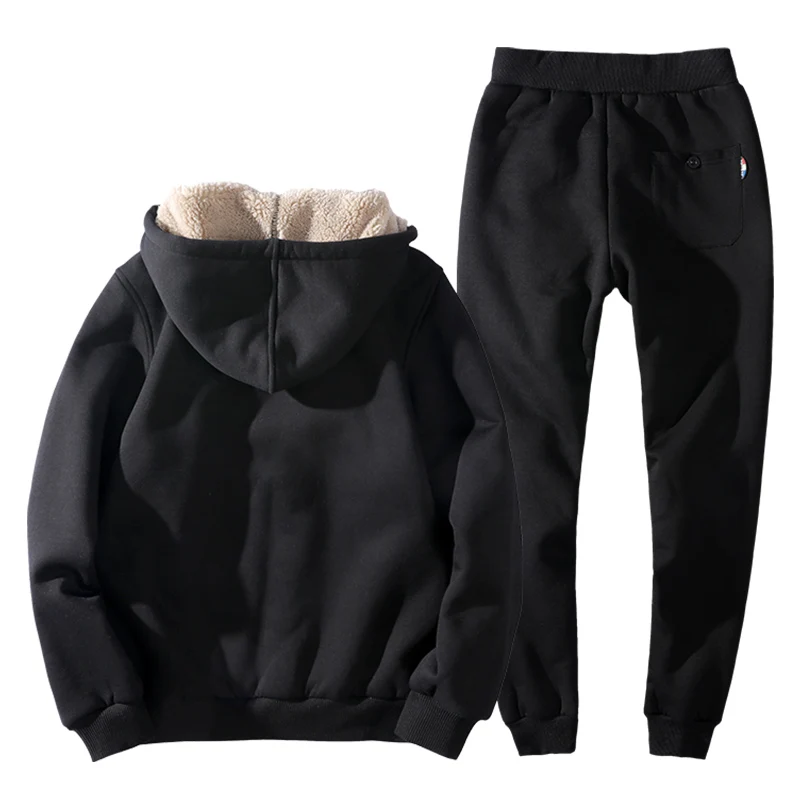 Свободный Зимний спортивный костюм мужские комплекты с капюшоном плотная теплая