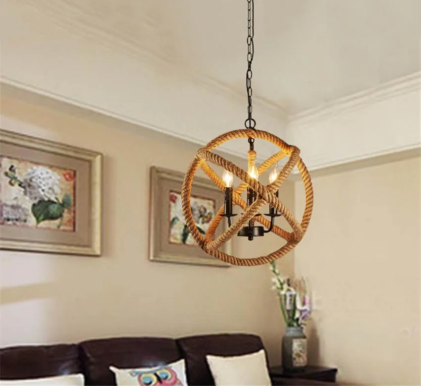 Натуральный винтажный подвесной светильник из пеньковой веревки E27 Лофт Эдисон