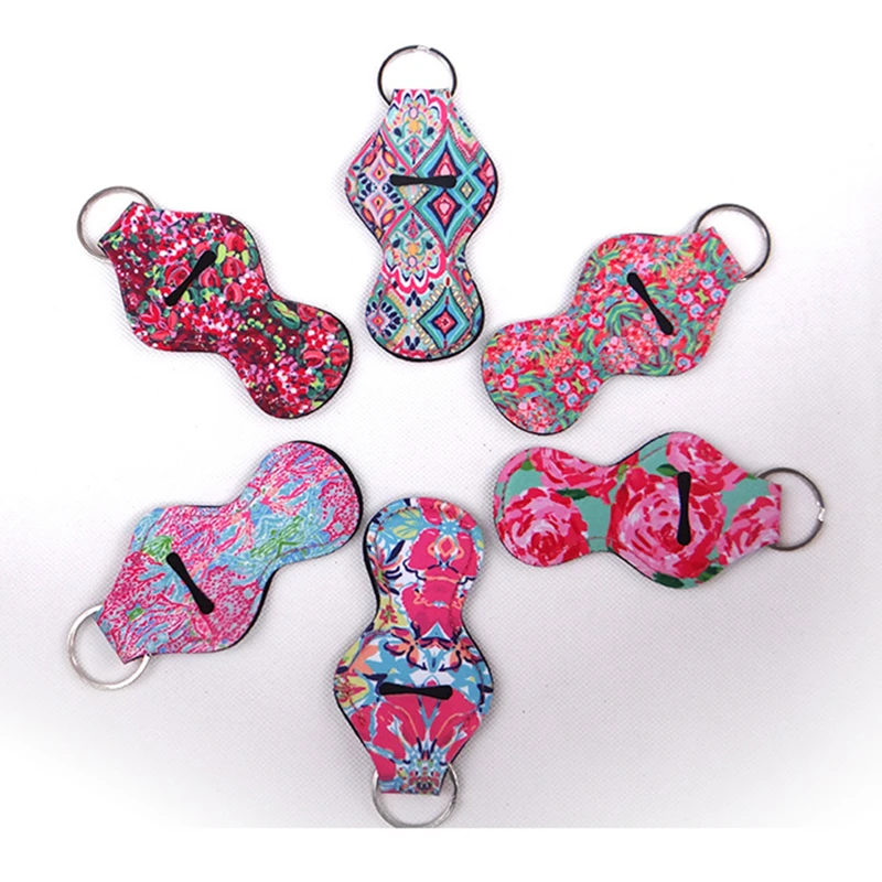 50 шт./партия неопреновый брелок для ключей держатель чапстик роза бальзам губ