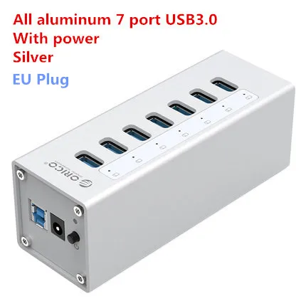 EU Plug ORICO A3H7 A3H10 A3H4 алюминиевый стул с высокой скорости USB3.0 разветвитель 7-портовый USB3.0HUB компьютер концентратор с портом питания 4-портовый 10-портовый концентратор usb - Цвет: EU Plug