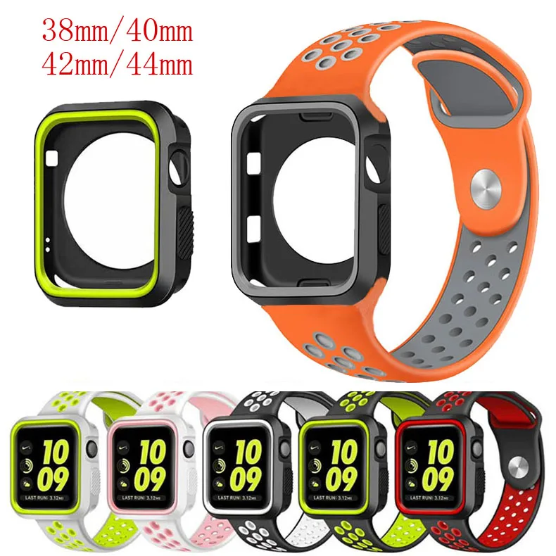 Силиконовый спортивный ремешок для Apple Watch band 4, 3, 2, 42 мм, 44 мм, iwatch band 38 мм, 40 мм, наручный браслет, чехол для часов, набор аксессуаров