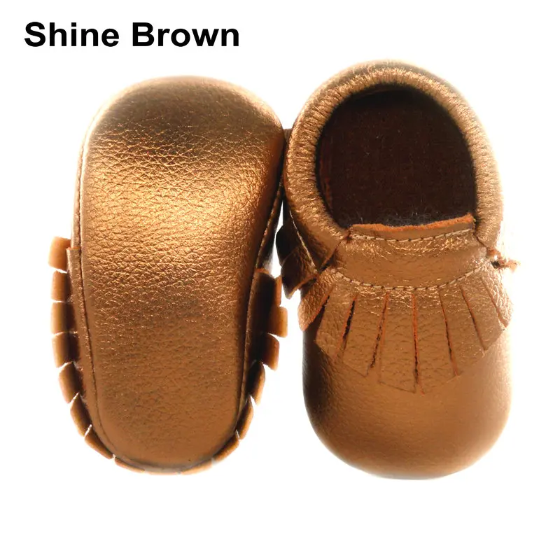 shine brown Мокасины для самых маленьких из натуральной кожи; мягкая детская обувь для мальчиков; обувь для первых шагов; нескользящая обувь для маленьких девочек - Цвет: shine brown