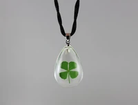 1pc 24x17mm real four leaf clover necklace real 4 leaf clover encased in resin pressed flower jewelry resin necklace