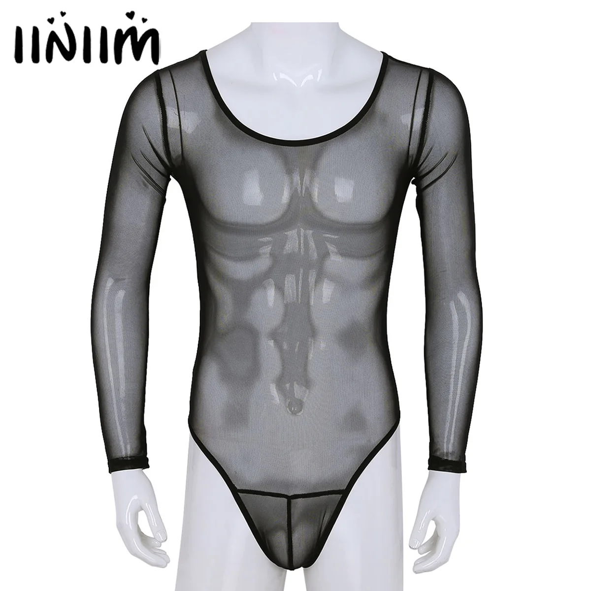 Мужские лосины ажурный просвечивающий нательный комбинезон Slim Fit сексуальный