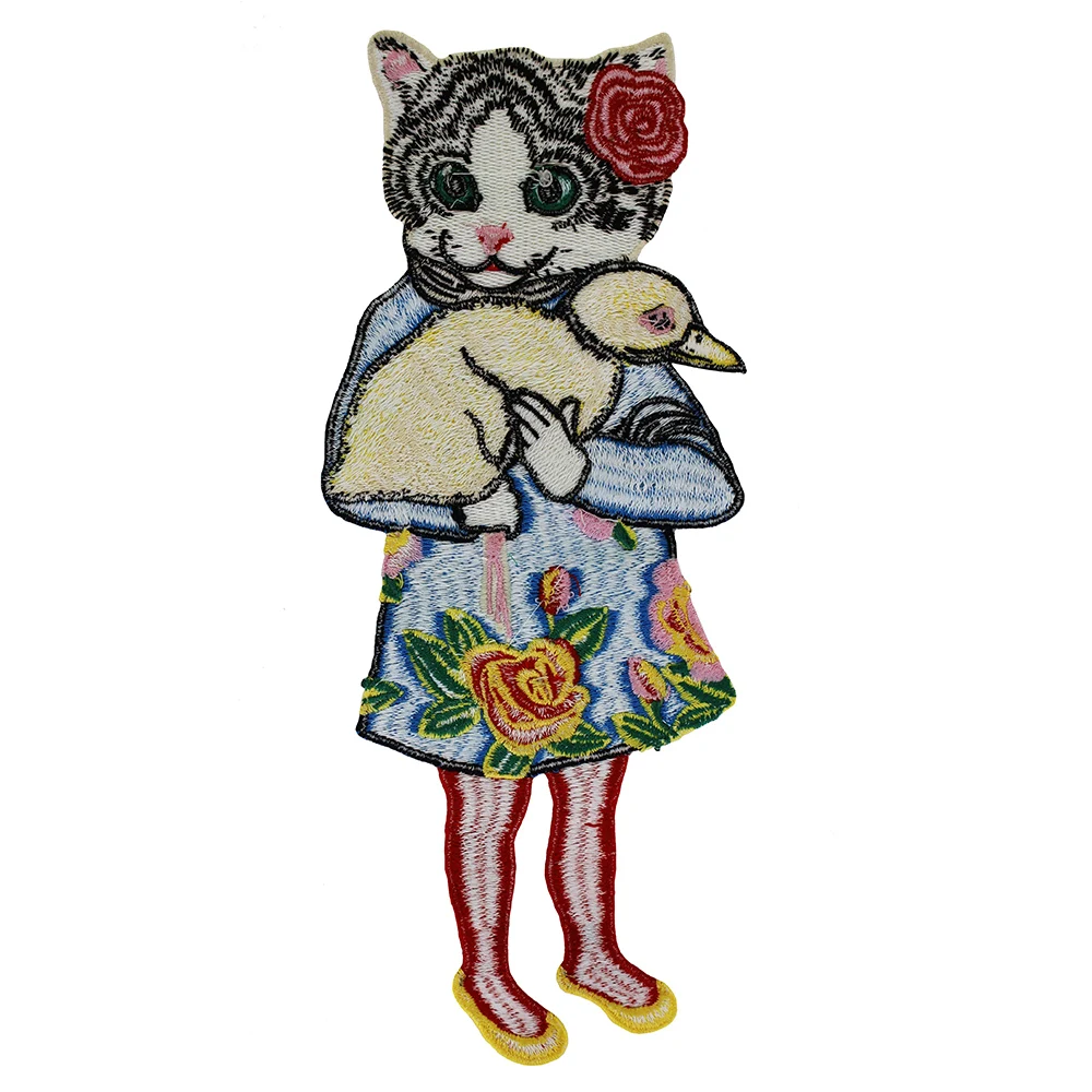 Водорастворимый Кот утка Вышивка Патчи цветок аппликация шитье на куртке значки