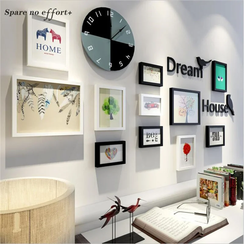 Большая рамка для фотографий с часами деревянная набор коллажей фоторамка