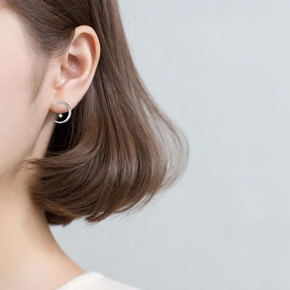 

LicLiz New 925 Sterling Silver Crescent Moon Stud Earrings for Women CZ Crystal Stud White Gold Zircon Jewelry Gifts LE0549