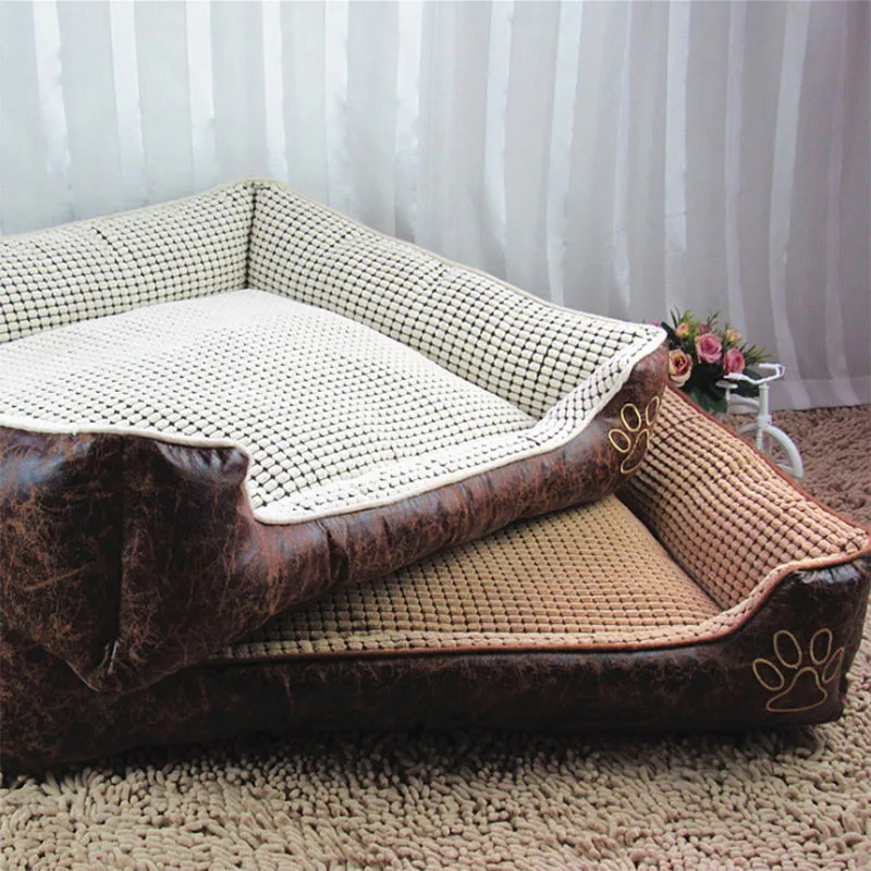 Big Size extra large Breathable PU leather dog bed House sofa Kennel washable Soft Fleece Corn velvet Pet Dog Cat Warm Bed | Дом и сад