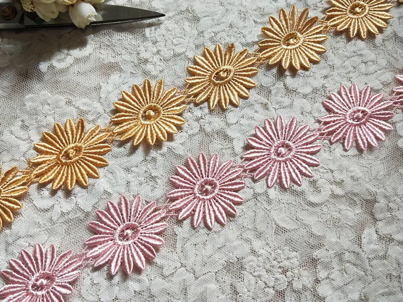6cm 2.36&quotwidth (3yards/lot) Pink Yellow Water Soluble Embroidery Lace Trim Venise | Дом и сад
