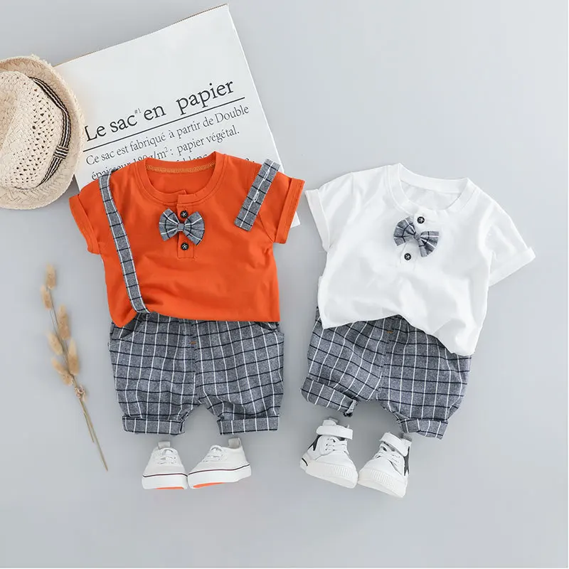 2019 Summer new children's clothes boy suit casual short sleeve + plaid shorts 2 pieces kids boys |