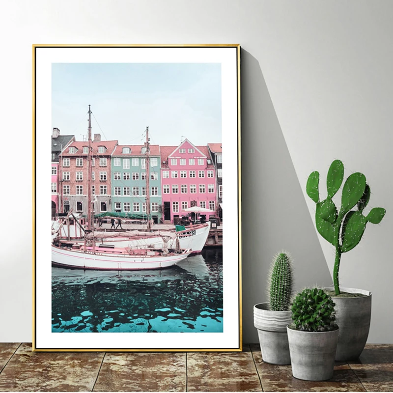 

Flamingo Nordic Canvas Painting Pink House Poster Wall Art Boat Pictures For Living Room Words Picture Prints Landscape Unframed