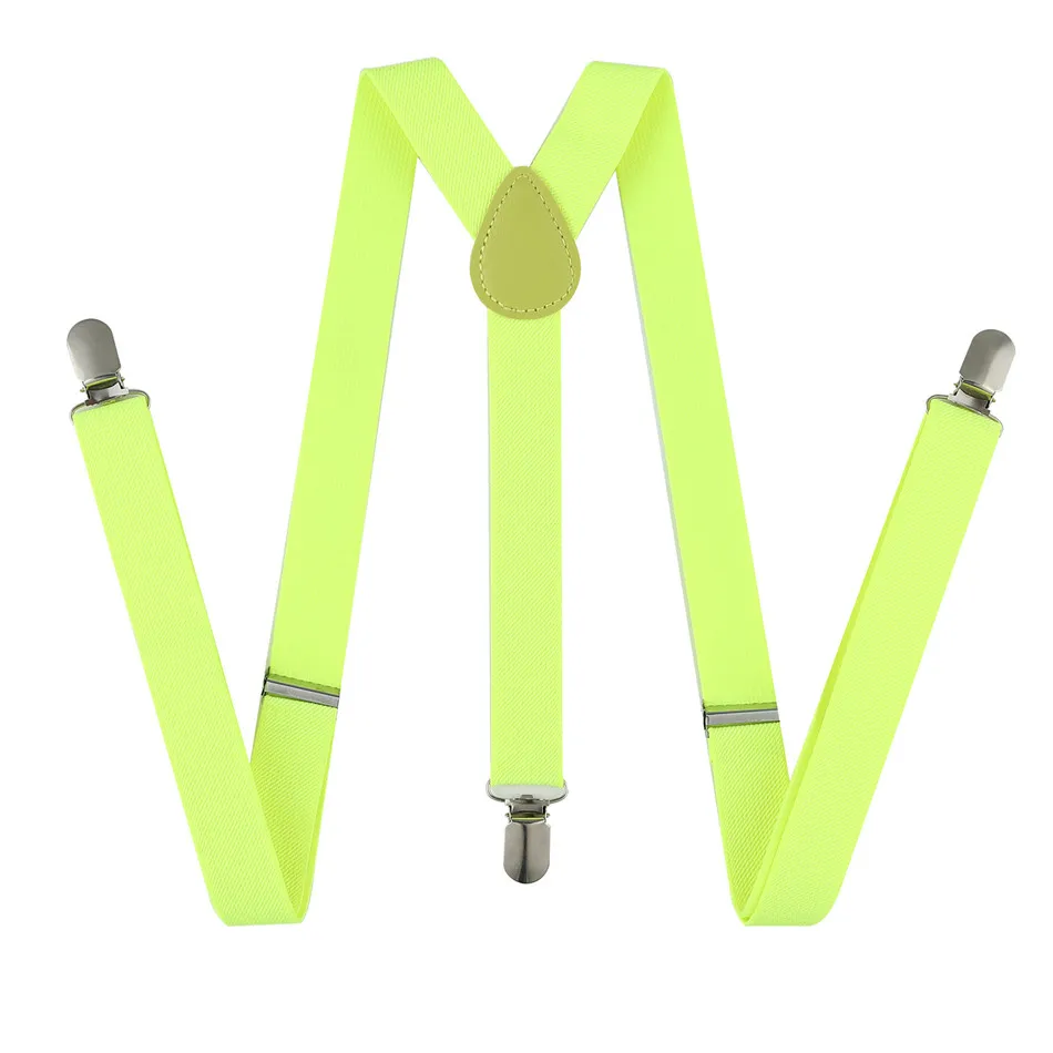 Fluorescent Yellow Подтяжки мужские подтяжки для женщин джинсы брюки с клипсами на подтяжках Эластичные подтяжки черные белые аксессуары для одежды - Цвет: Fluorescent Yellow