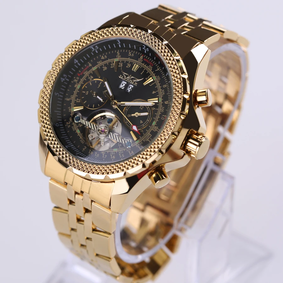 Часы JARAGAR Мужские механические брендовые роскошные золотые автоматические из