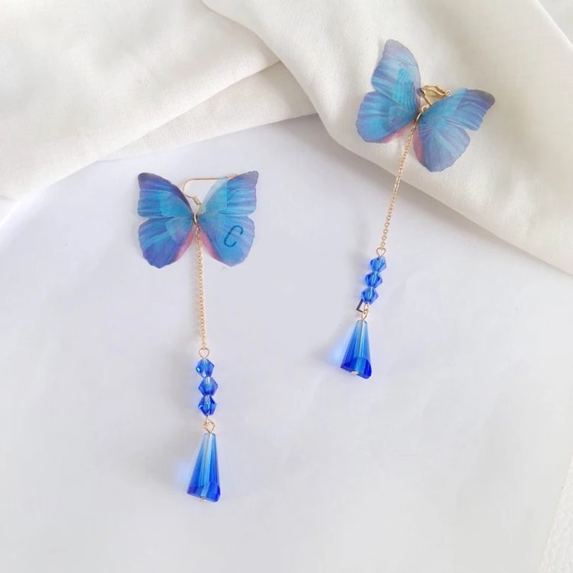 Голубая бабочка серьги-капли для женщин 2017 г. Модные ювелирной огранки дамы