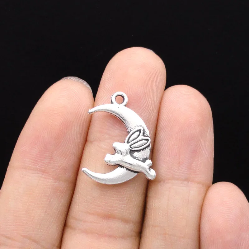 70pcs старинный Серебряный кролик прыгающий над луной подвеска 22x17мм|moon charm pendant|charm