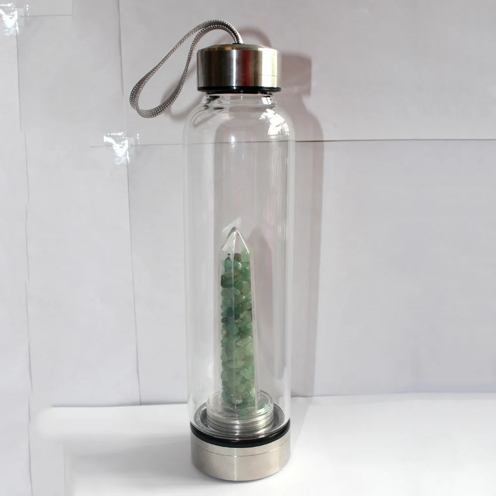 Aventurine Quartz Натуральный кристалл кварца драгоценный камень бутылка для воды палочка ТОЧКА Рейки целебный Кристалл Стекло целебная бутылка стекло - Цвет: Aventurine Quartz