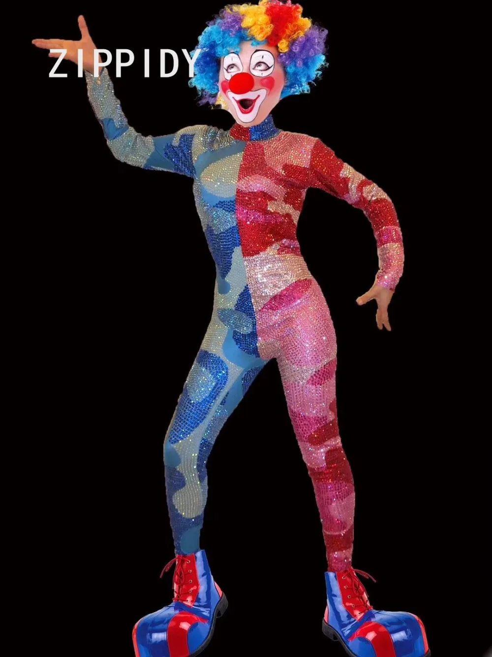Комбинезон с разноцветными блестящими стразами для ночного клуба вечевечерние