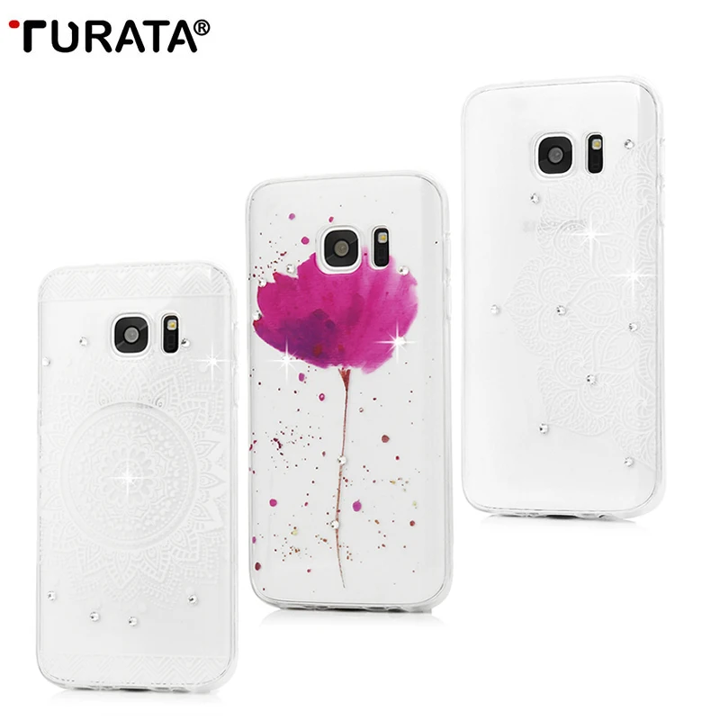 [3pc/set] For Samsung Galaxy S8 Plus S7 S7edge Case Full Protection Painted Rhinestone Soft TPU Cover edge |