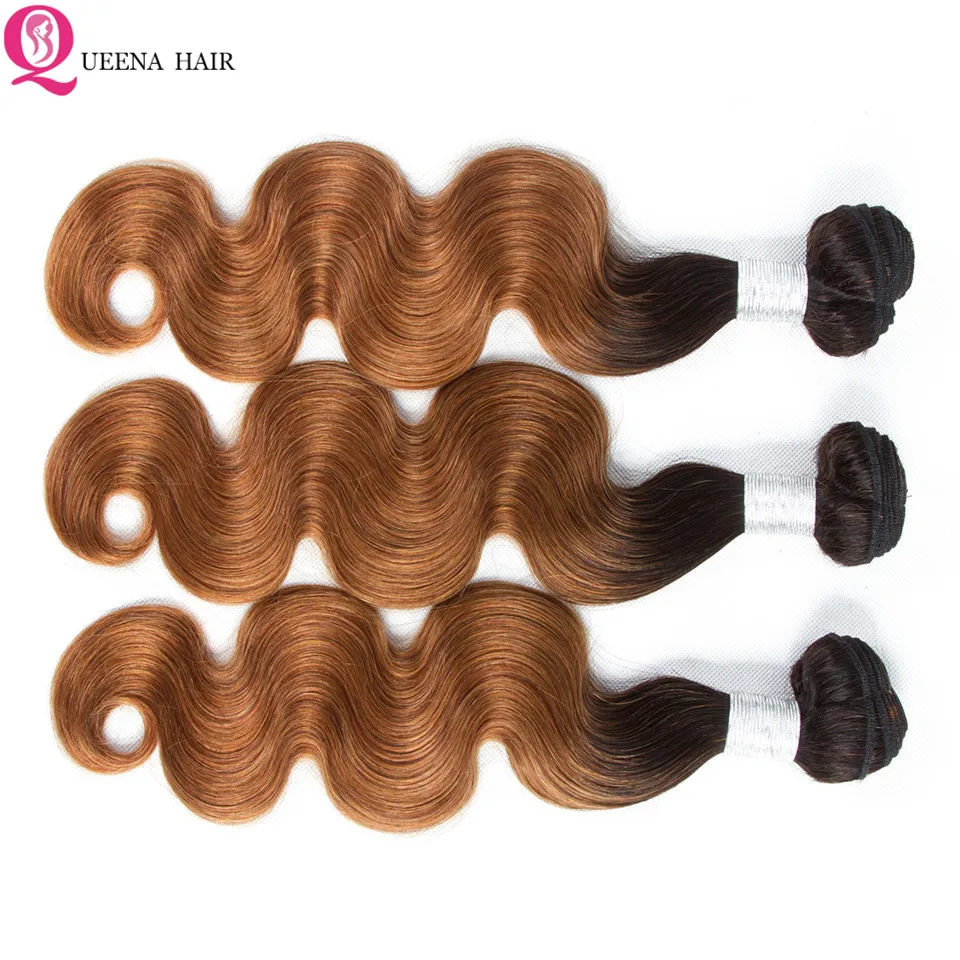 Цветной пучки человеческих волос Ombre с закрытием бразильские тела WaveHair плетение