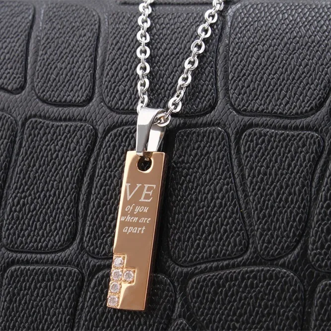Мужские и женские пары кулон из нержавеющей стали ожерелье с кристаллом любви