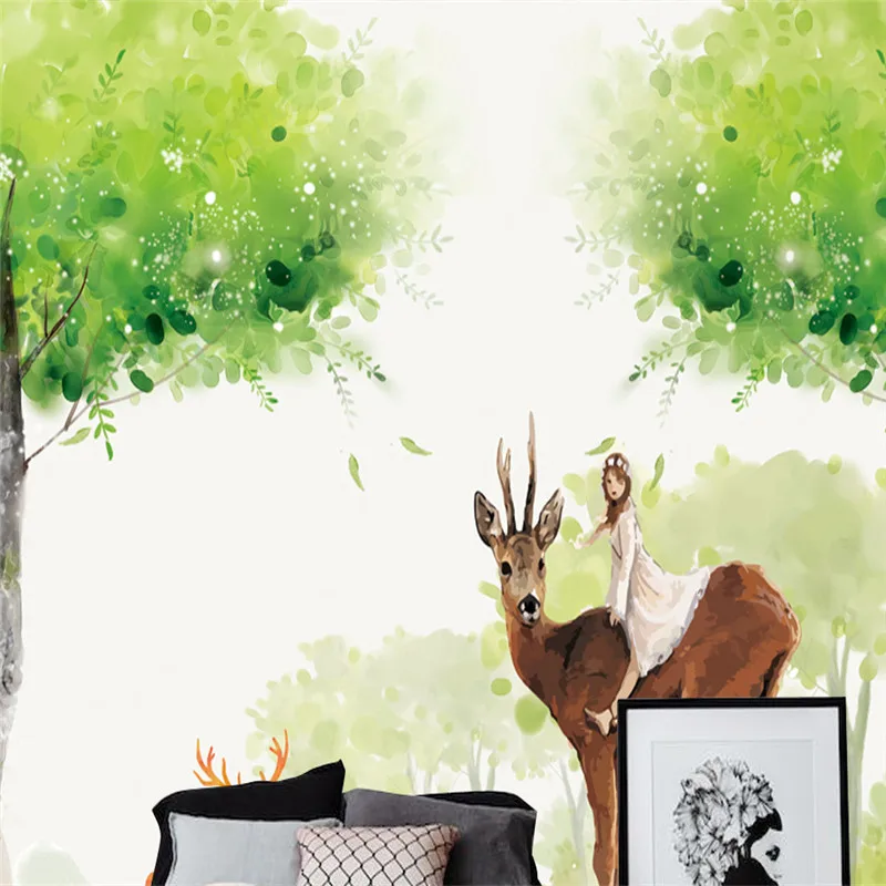 Hand-painted Pastoral Style Wallpapers Home Decor Wall Mural for Kids Cute Girl Woods Living Room Background 3D WallS Papers |