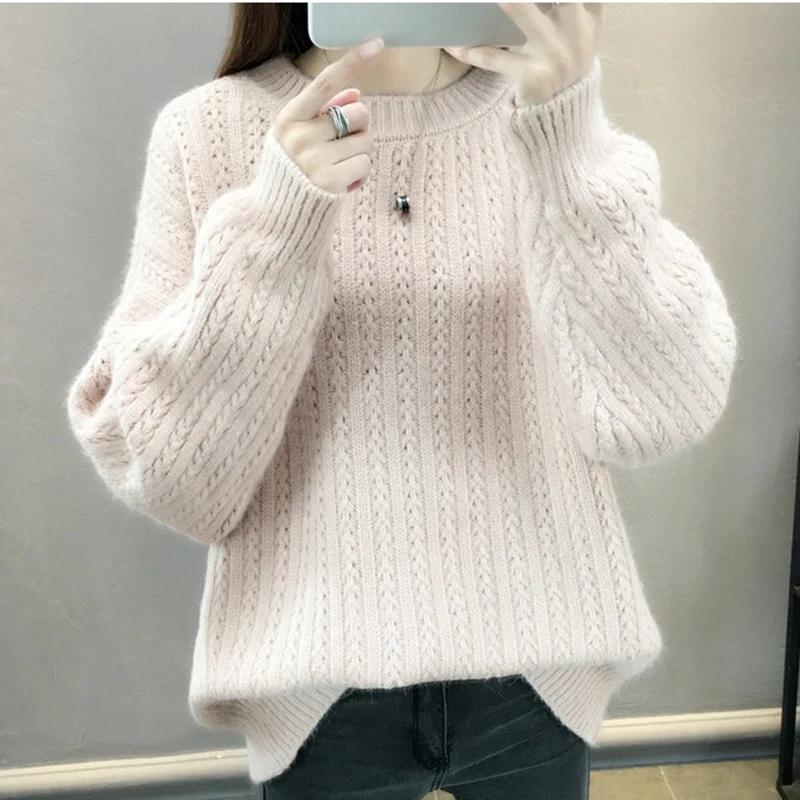 Women Knitted Sweaters Fashion Solid Color Loose Long Sleeve Jumper Autumn Winter Casual Pullovers Tops FP1386 | Женская одежда