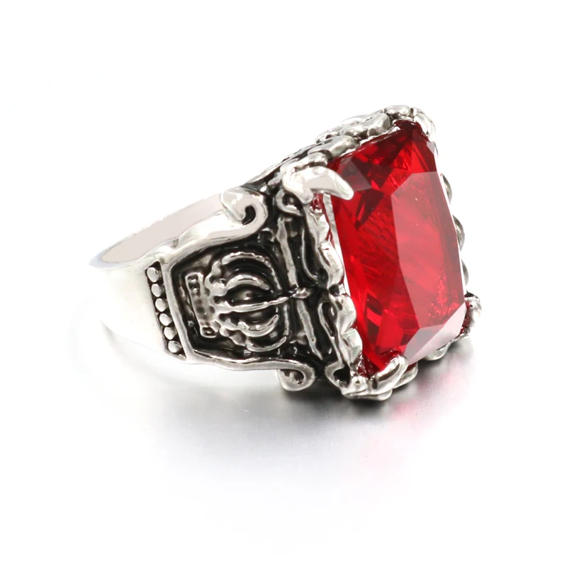 2018 Горячая винтажная Мужская Корона квадратная красный синий камень перстень