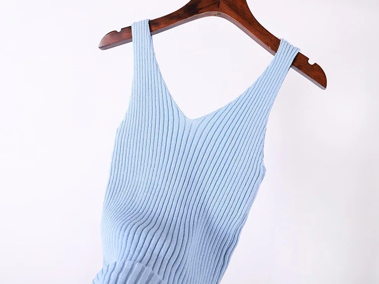 Летний вязаный свитер с v-образным вырезом на бретельках без рукавов из ледяного шелка с женским низом